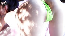 Ass raised in green panties
