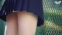 Standing against fence upskirt panties
