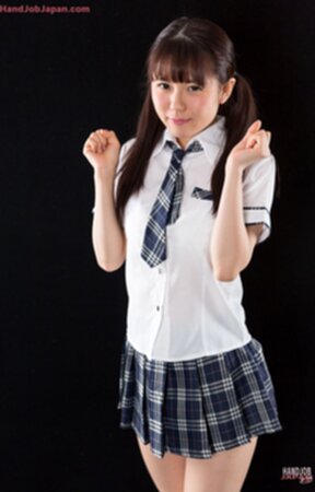 Kogal Araki Mai raises uniform skirt gives handjob and milks cum from cock