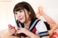 Hayakawa natsumi in kogal uniform on her front stroking cock