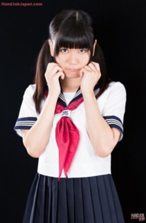 Kogal Mamiya Tsukushi in uniform on her knees giving handjob and facial