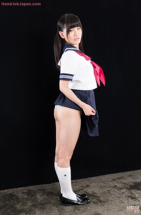 Kogal Mamiya Tsukushi in uniform on her knees giving handjob and facial