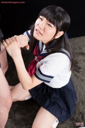 Kogal Mamiya Tsukushi in uniform on her knees giving handjob and facial