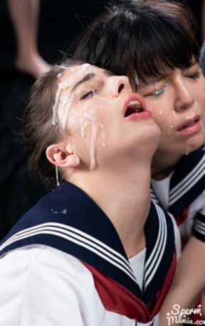 Kogals Scott Kristen and Mary in uniform receiving bukkake facials