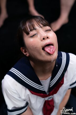 Kogal Komatsu Aya in uniform receiving bukkake facials