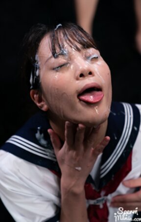 Kogal Komatsu Aya in uniform receiving bukkake facials