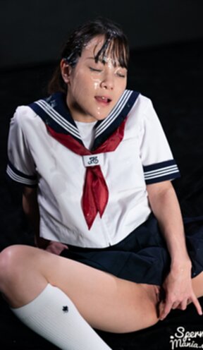 Kogal Komatsu Aya in uniform receiving bukkake facials