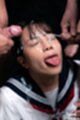 Komatsu aya receiving facials eyes closed tongue out in uniform