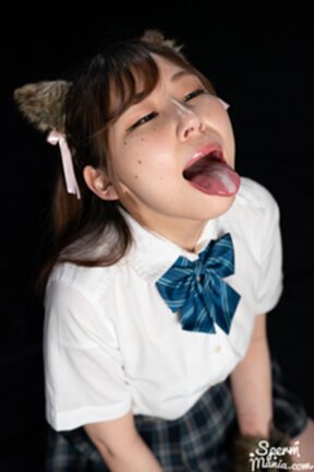 Student Tsukino Nagi in uniform on her knees cum in her mouth