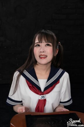 Kogal Kurumi Ria kneeling giving handjobs milking cocks and cum on hands