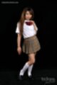 Student in uniform short skirt long hair